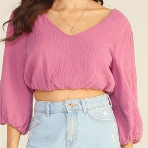 Lush Mauve V-Neck Crop Top